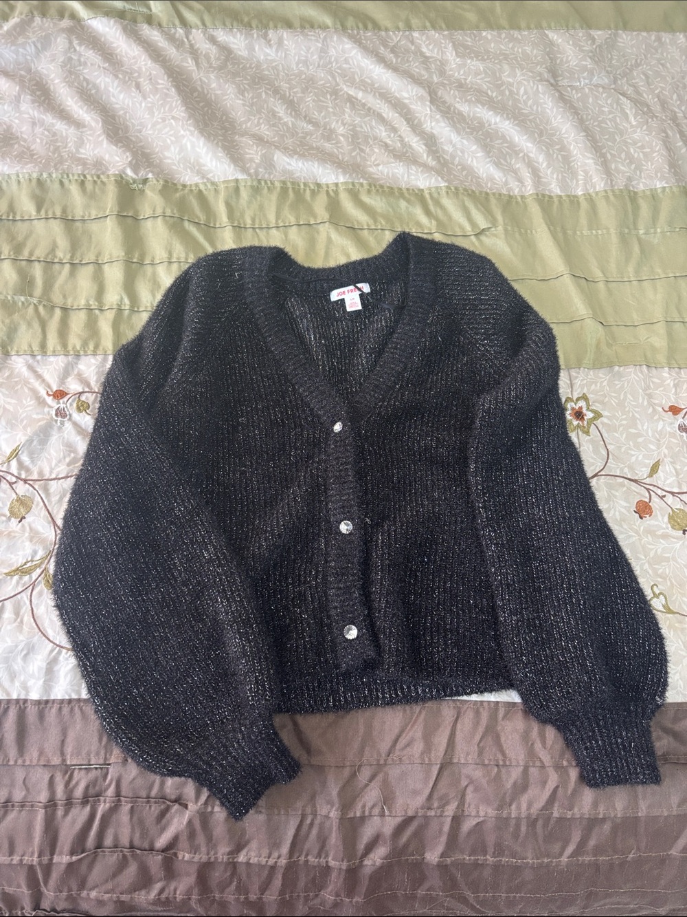 Joe Fresh Black Metallic V-Neck Button Cardigan